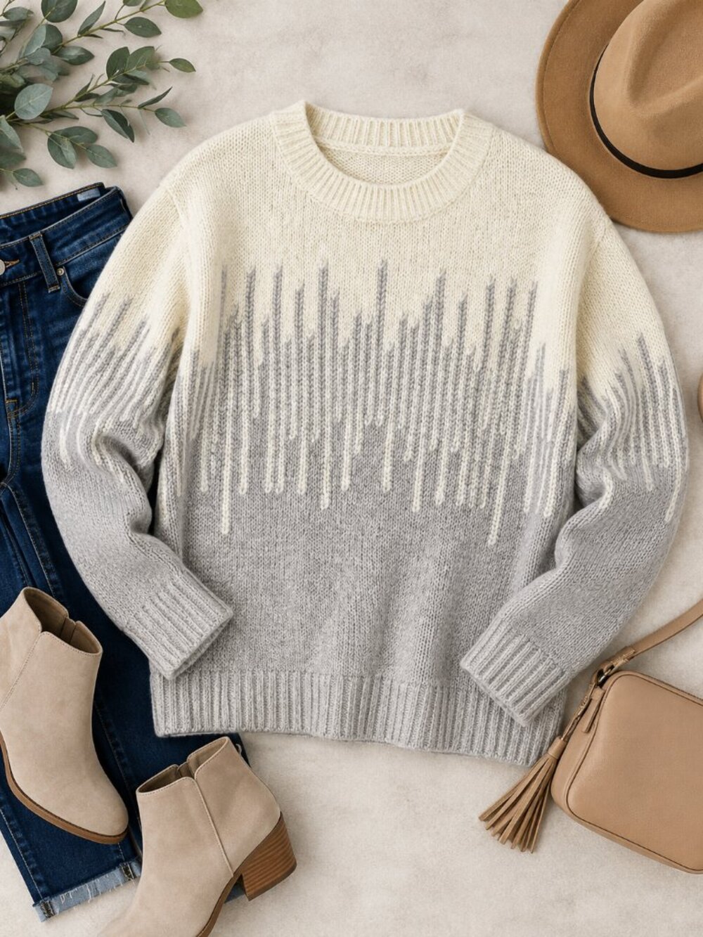 Jon & Anna New York 1X Cream Gray Ombre Knit Sweater Long Sleeve